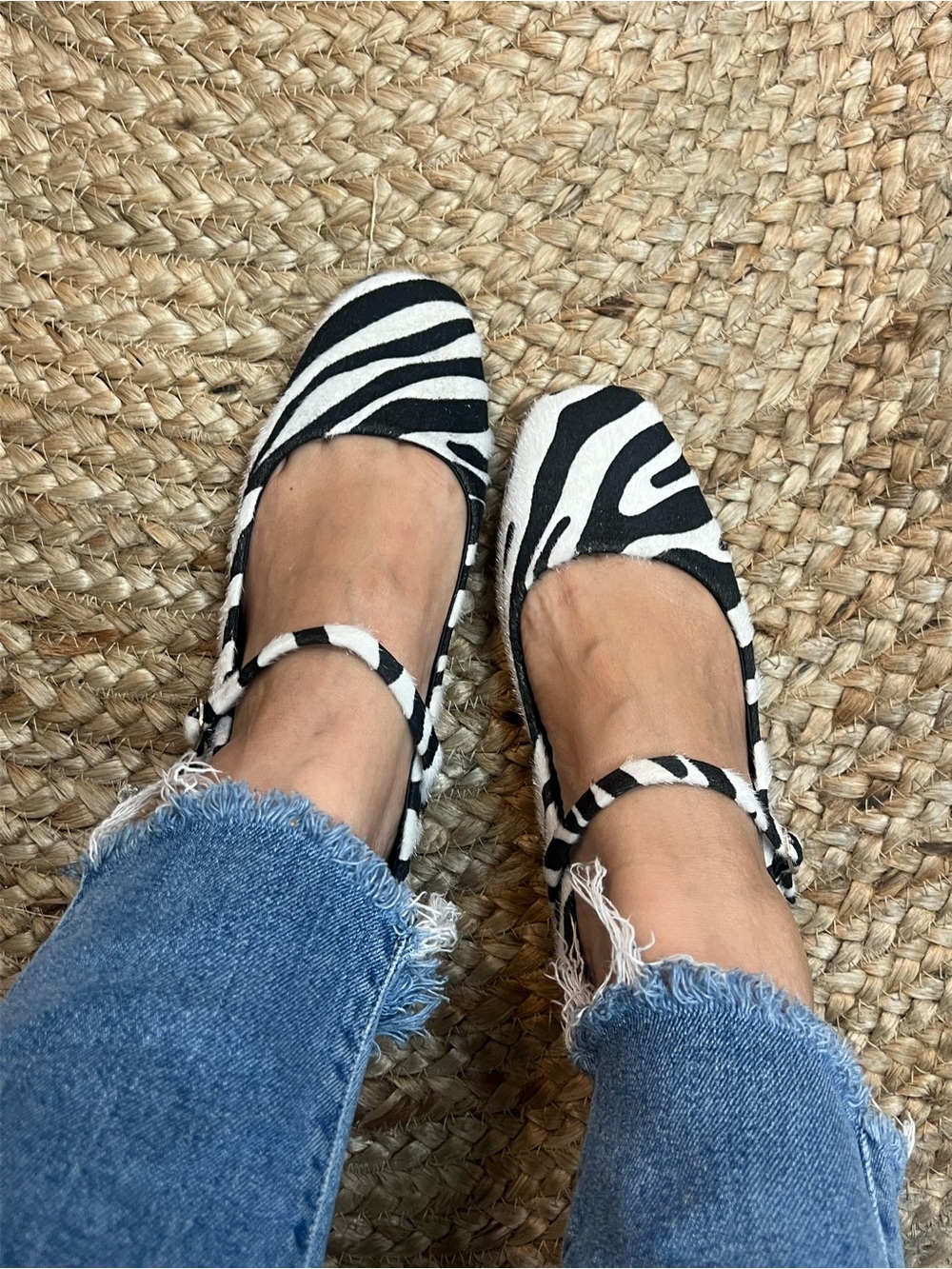 Zebra Print Mary Jane Flats - Black & White - Picture 7 of 9